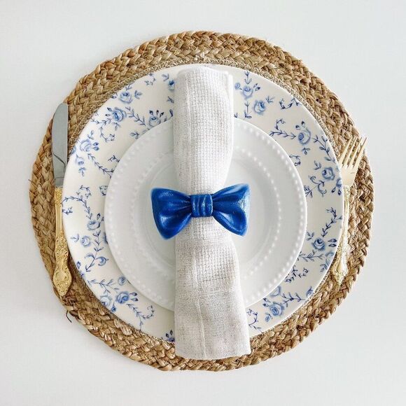 Stylish Bow Napkin Rings – Blue Glitter Handmade - Limited Quantity - Picture 1 of 13